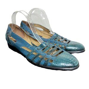 NEW Vintage Women's Turquoise Blue Snake Skin Sandals Huarache-Style, Size 10.5